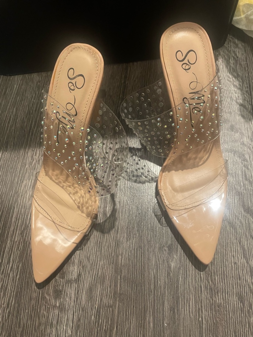 So Me Nude Clear Rhinestone Slide Mules